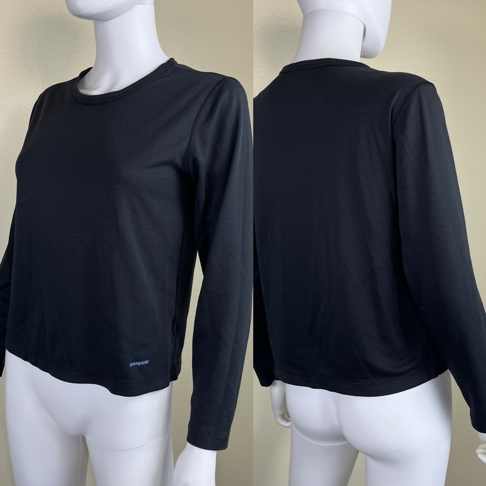 Patagonia Women Size S Black Apilene Crewneck Pullover Long Sleeve Top Outdoor
